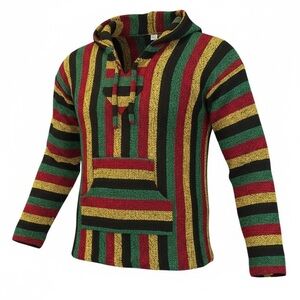 Artesanias Baja striped hooded drug rug pull over XXL green, yellow, red black